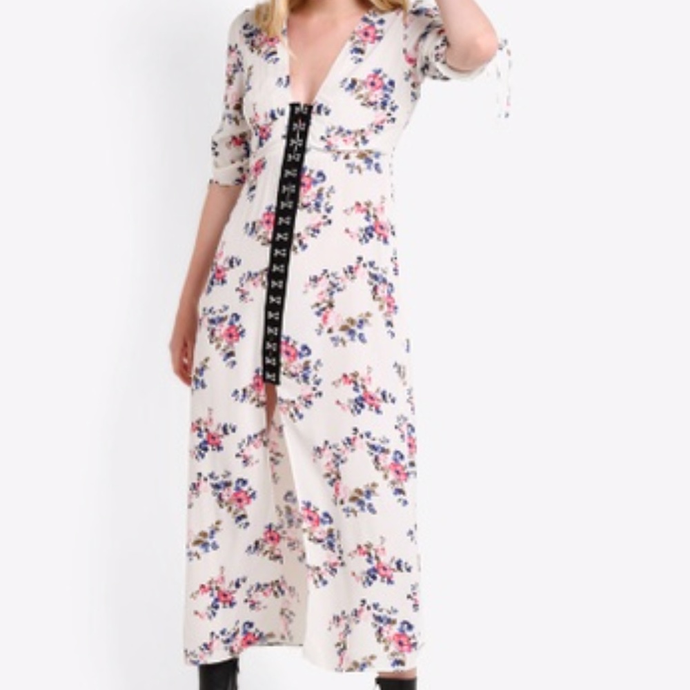 Topshop White floral midi tea dress